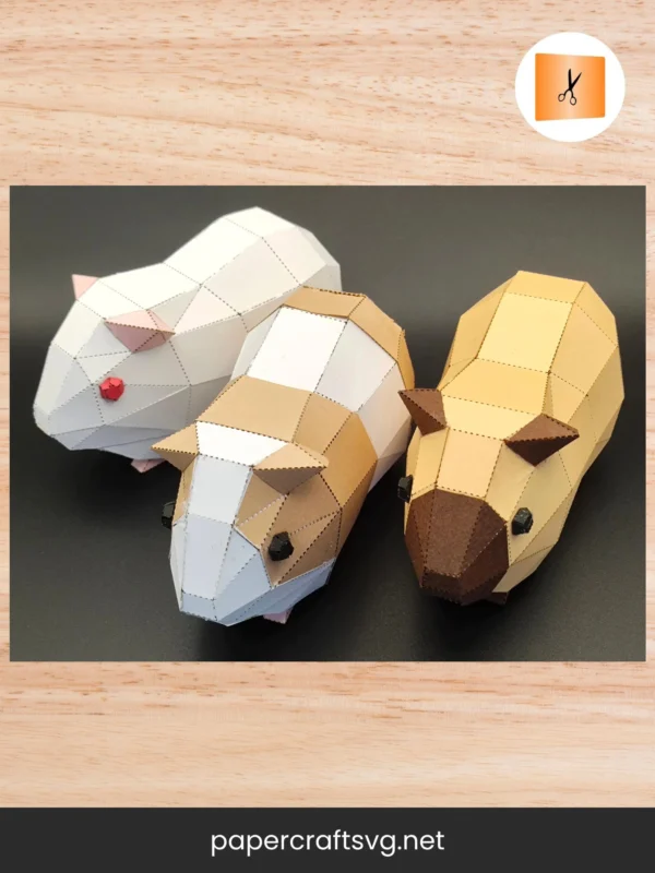 Guinea Pig Paper Craft Template, 3D Low Poly Cuy SVG PDF Files