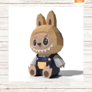 Labubu Sitting Papercraft Template, 3D Low Poly Cartoon Character PDF, DIY Paper Sculpture for Teens & Home Decor