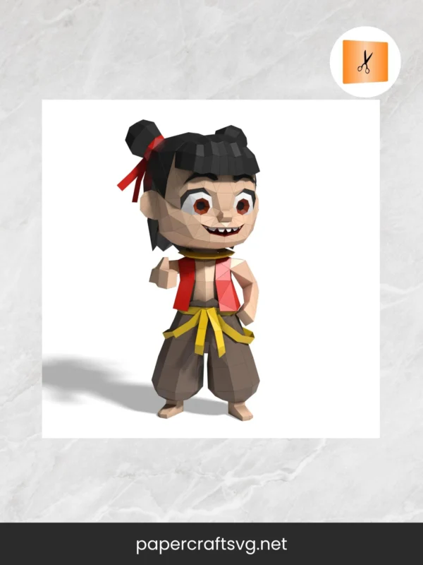Nezha Papercraft Template, 3D Low Poly Cartoon Paper Sculpture PDF, DIY Printable Model for Teens & Home Decor