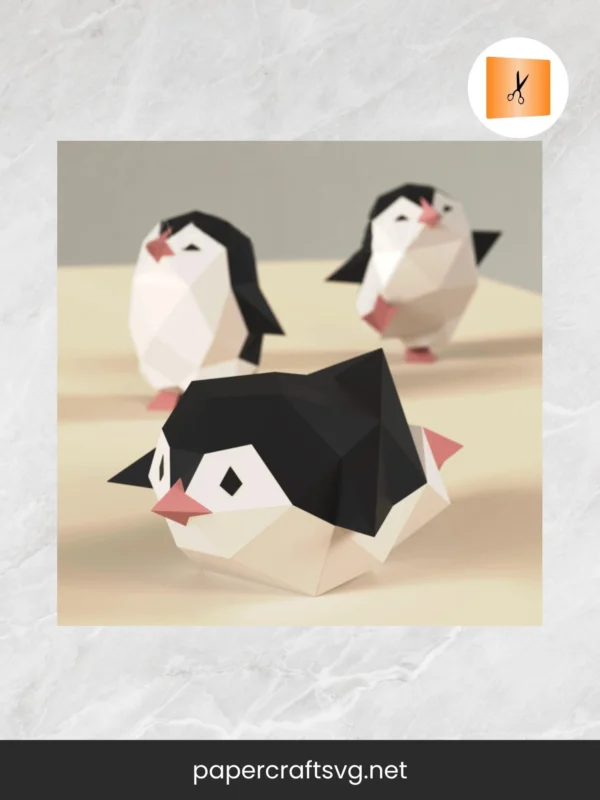 Penguins 3D Papercraft Kit, DIY Printable Paper Model Template