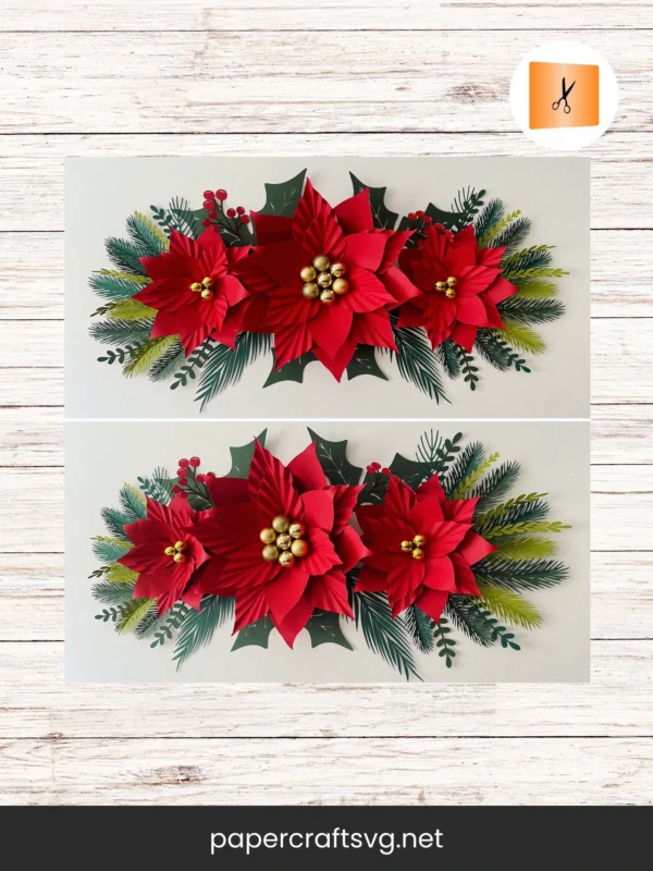 Poinsettia Paper Flower SVG Template, DIY Christmas Tree Décor, Resizable Cut Files for Cricut & Silhouette