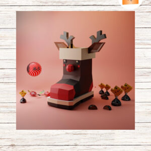 Reindeer Christmas Boot Papercraft, DIY 3D Low Poly Santa Boot & Candy Box
