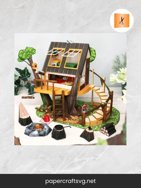 Treehouse Papercraft Template Kit for Kids, DIY Miniature Paper Model